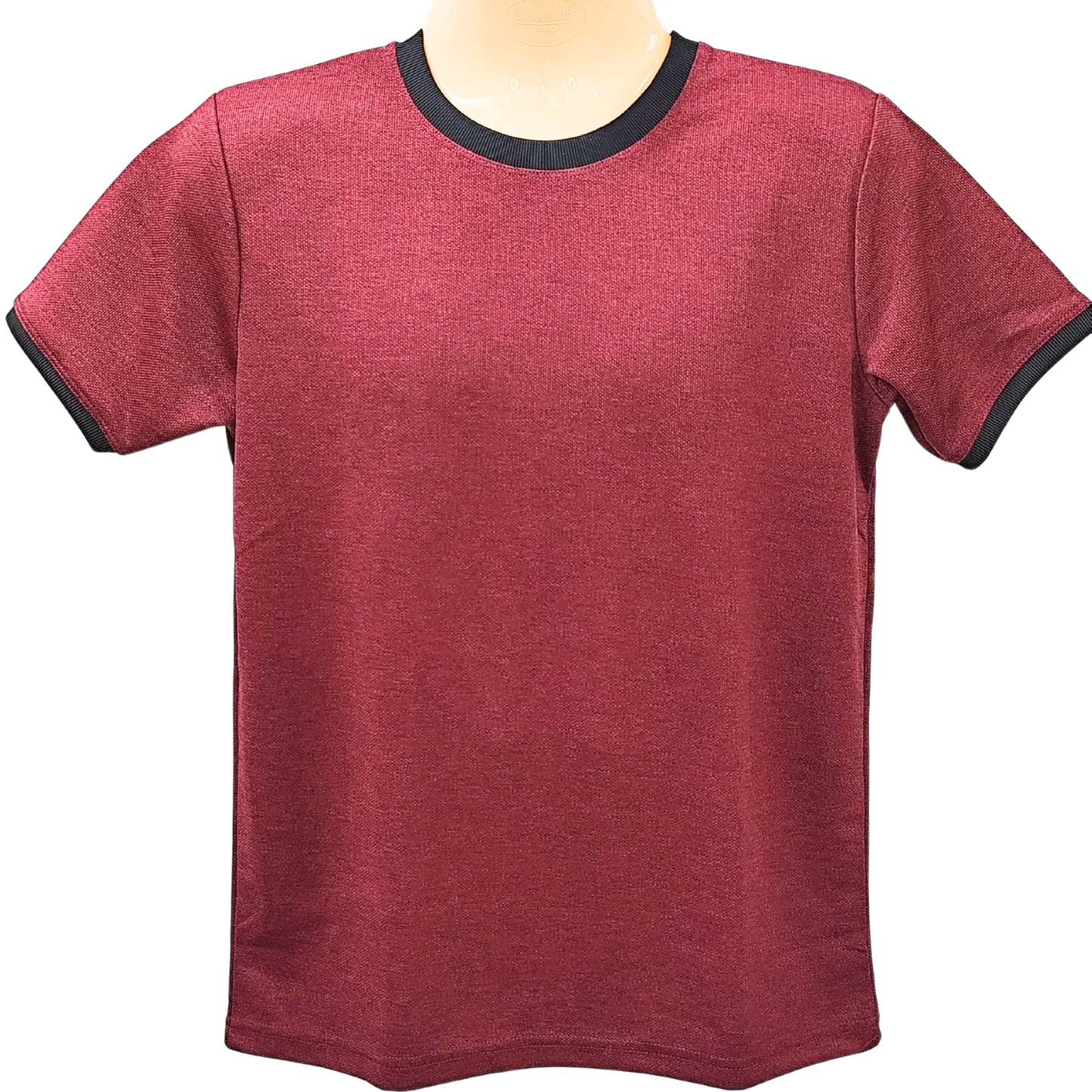 POLY MAROON MEN ROUND/N - HALF/S TSHIRT