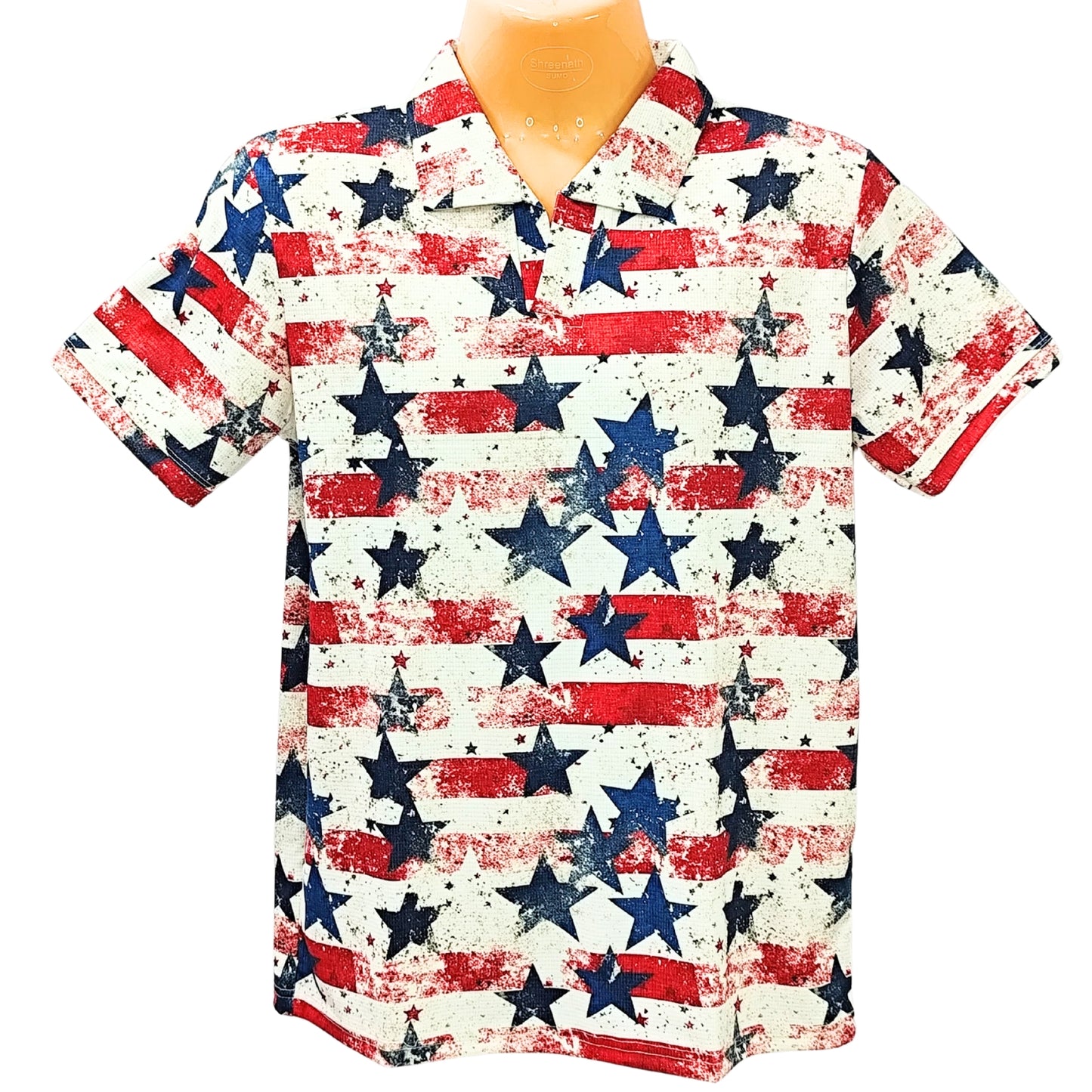 STAR PRINT POLY MEN COLLAR HALF/S TSHIRT