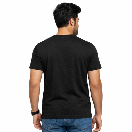 Men Solid Black Round Neck Cotton Casual Tshirt