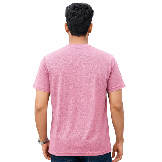 Men Funky Mosaic Solid Pink Round Neck Polyester Casual Tshirt