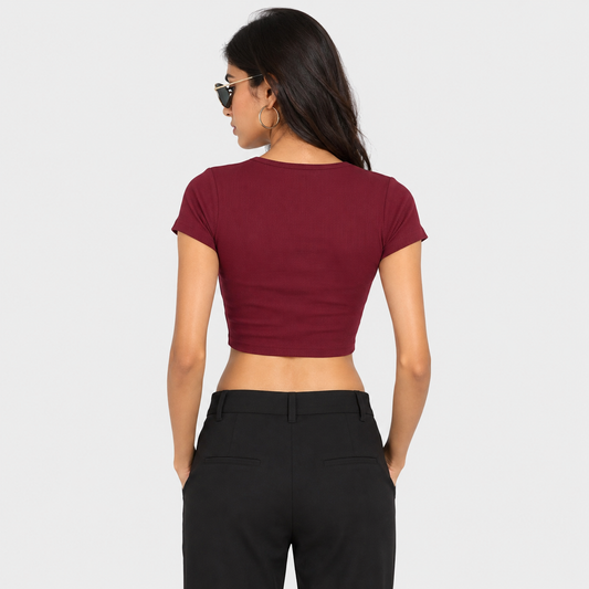 Women's Maroon Square Neck Crop Top back view - FASHFILO™