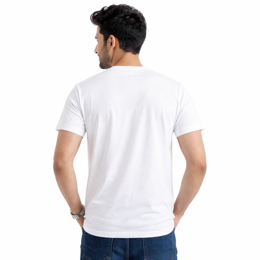 Men Solid White Round Neck Cotton Casual Tshirt