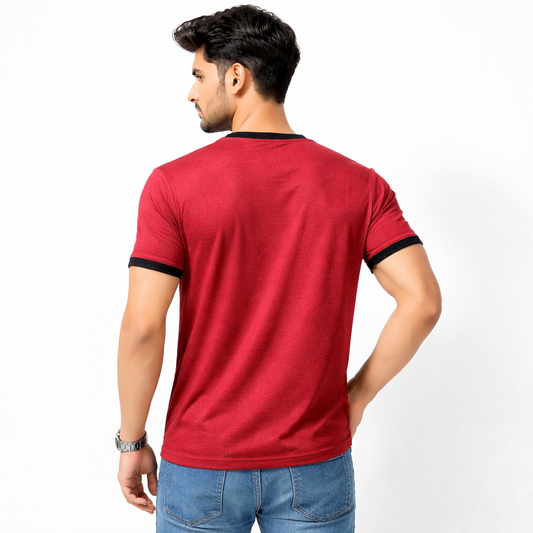 Men Solid Maroon Round Neck Polyester Gym Tshirt