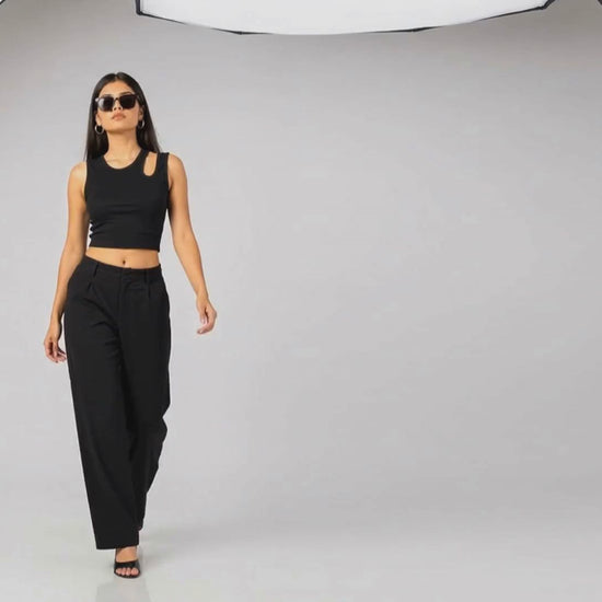 Women Black Asymmetrical Cut Out Crop Top video - FASHFILO™