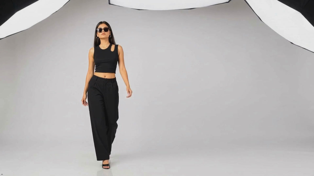 Women Black Asymmetrical Cut Out Crop Top video - FASHFILO™