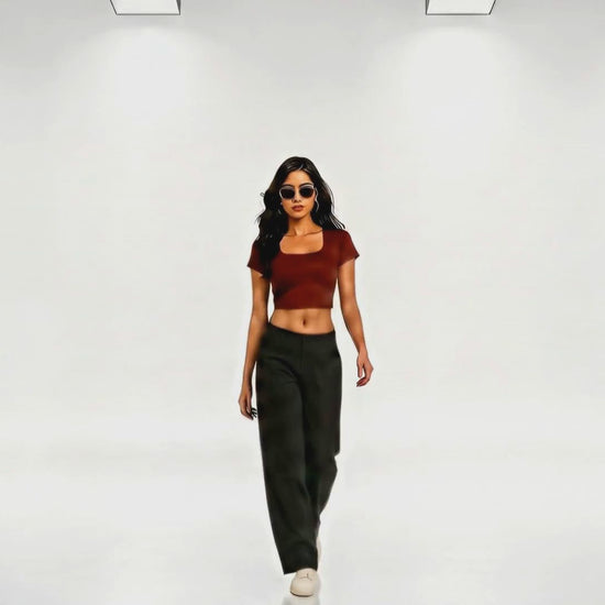 Women's Maroon Square Neck Crop Top video - FASHFILO™