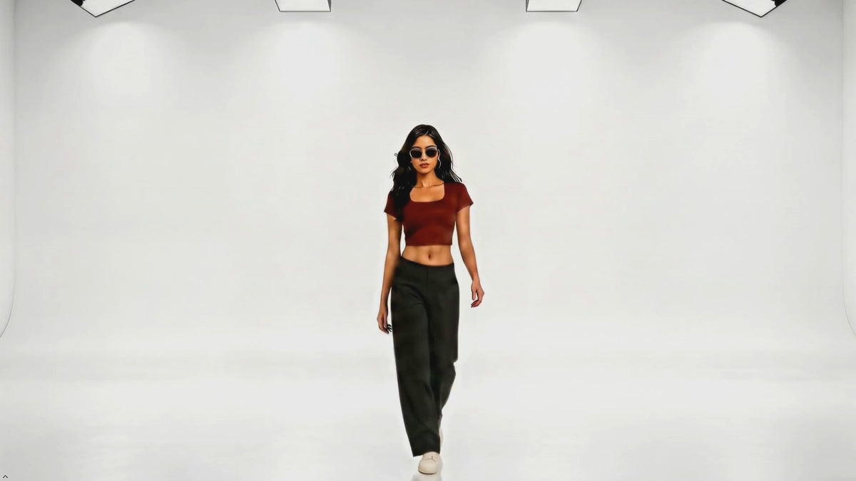 Women's Maroon Square Neck Crop Top video - FASHFILO™