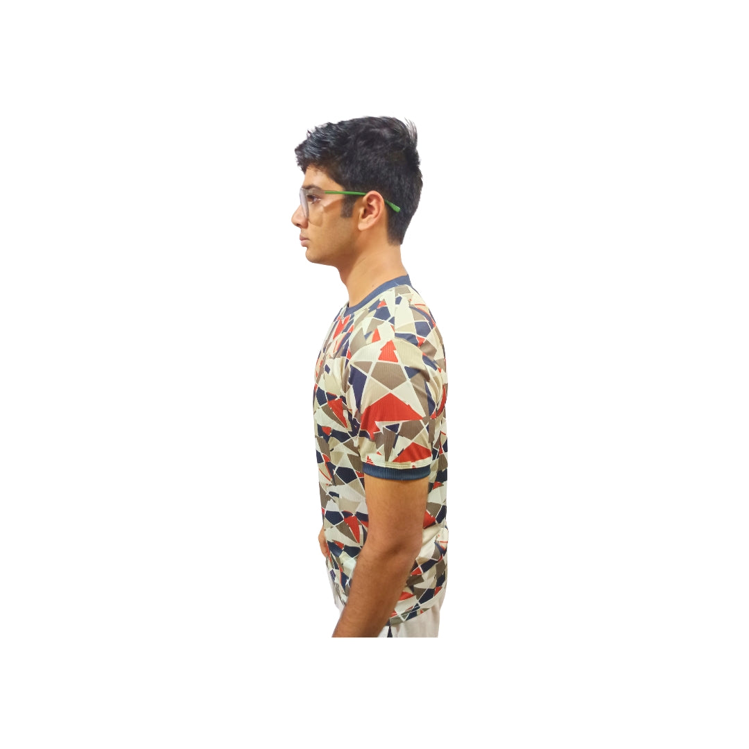 Men Geometric Print Round Neck Polyester Partywear Tshirt
