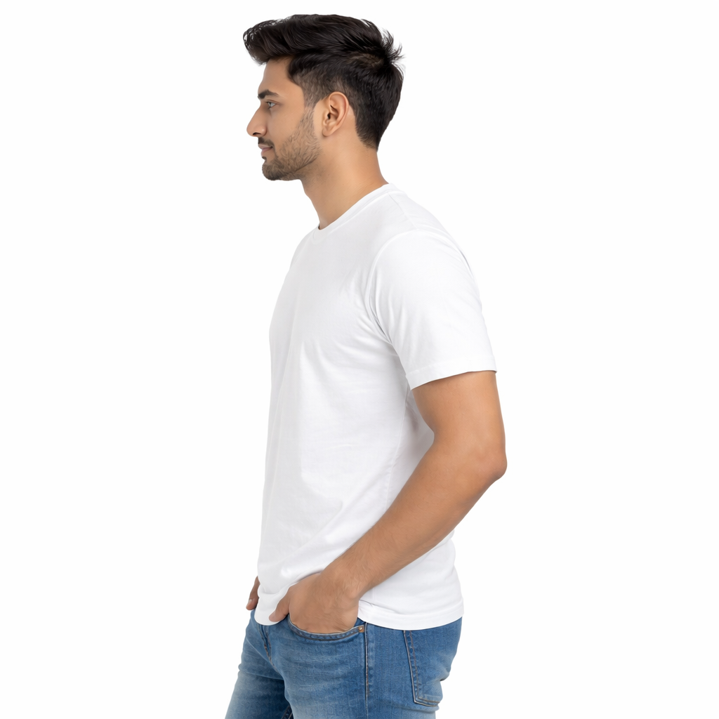 Men Solid White Round Neck Cotton Casual Tshirt