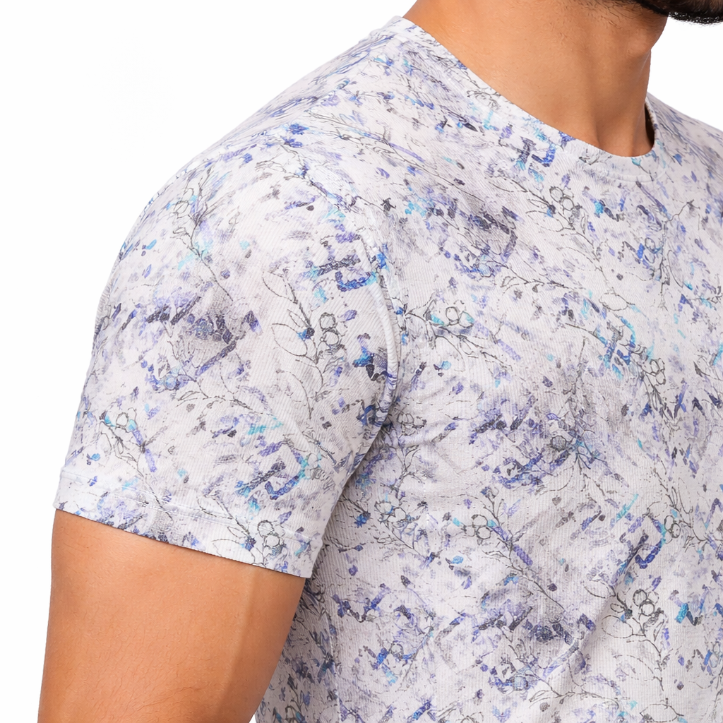 Men Funky Floral Print Round Neck Polyester Casual Tshirt