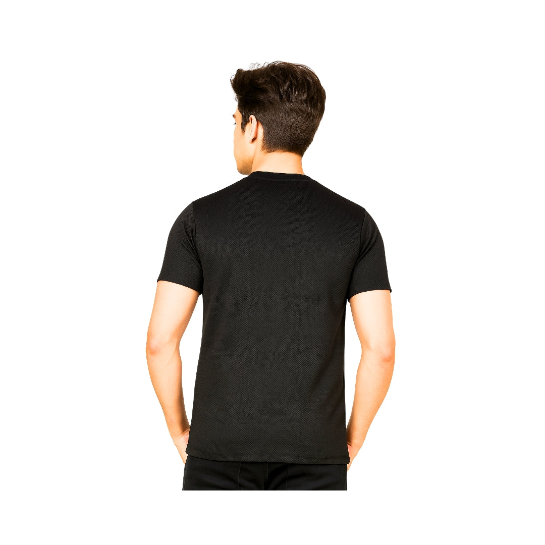 Men Mosaic Solid Black Round Neck Polyester Casual Tshirt