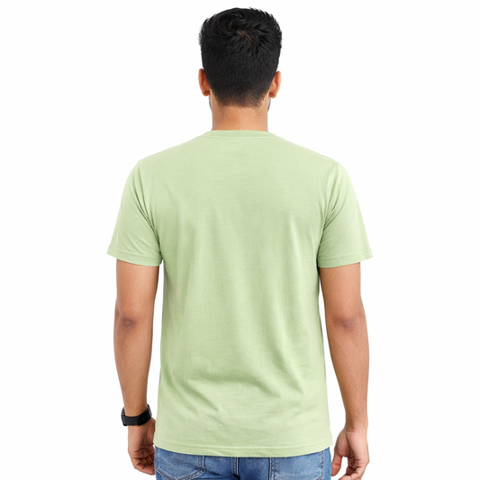 Men Typography Print Round Neck Cotton Casual Light Green Tshirt
