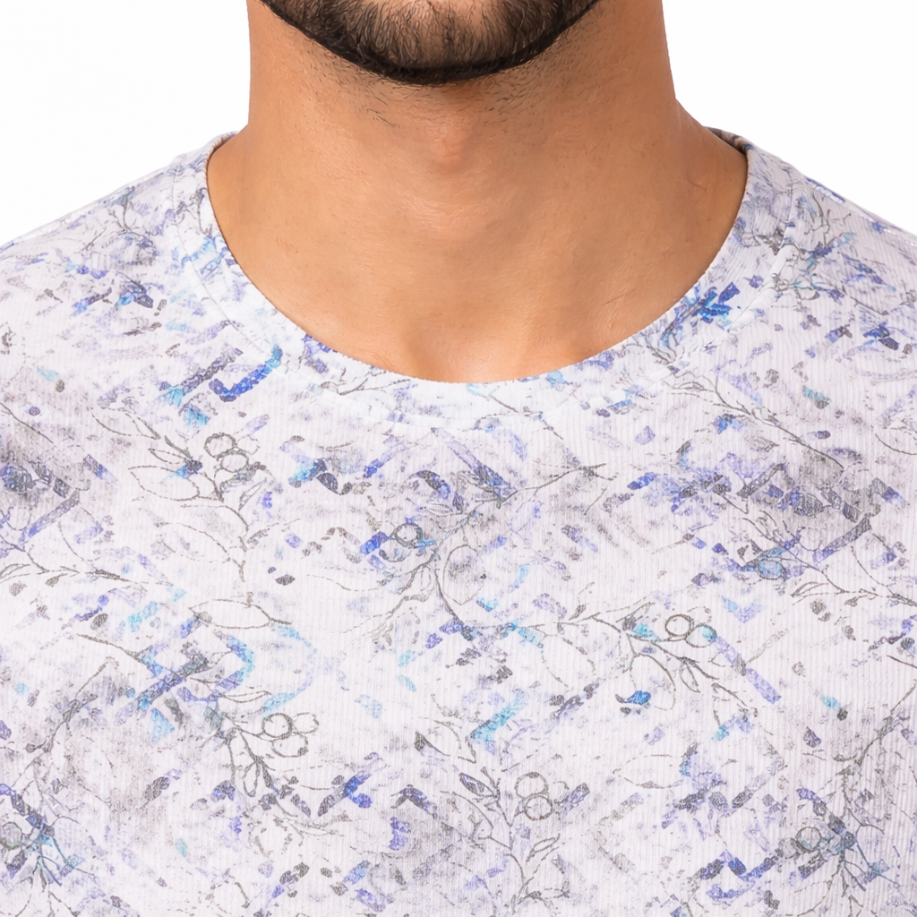 Men Funky Floral Print Round Neck Polyester Casual Tshirt
