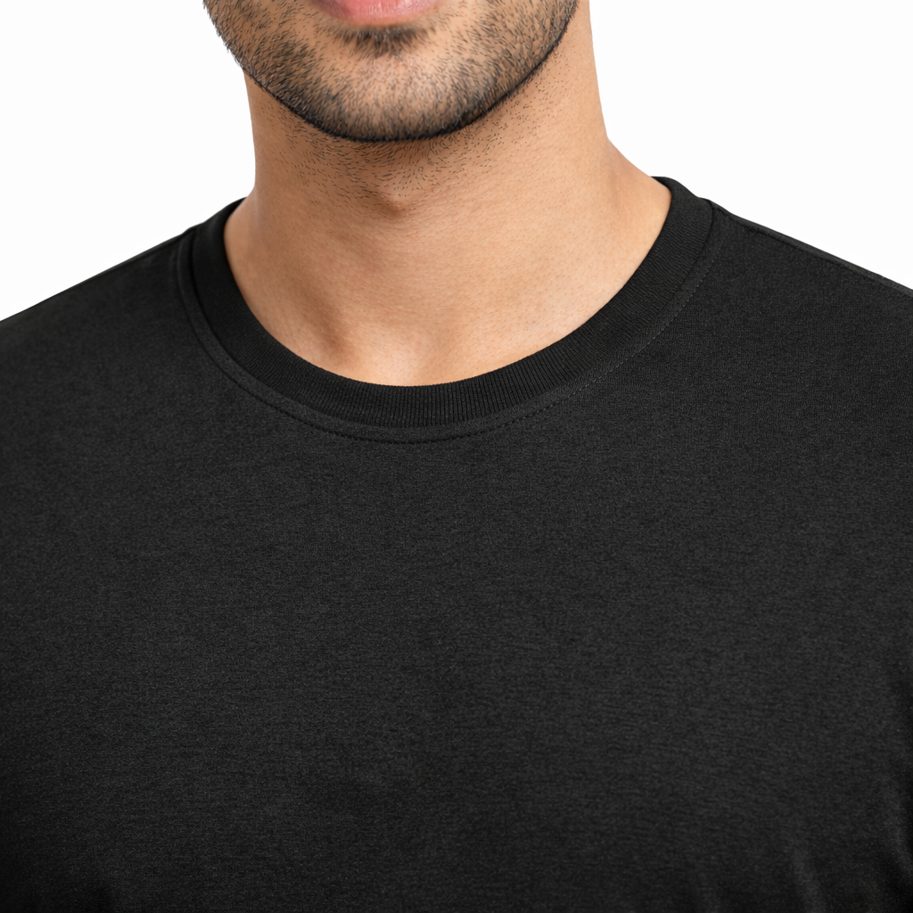 Men Solid Black Round Neck Cotton Casual Tshirt