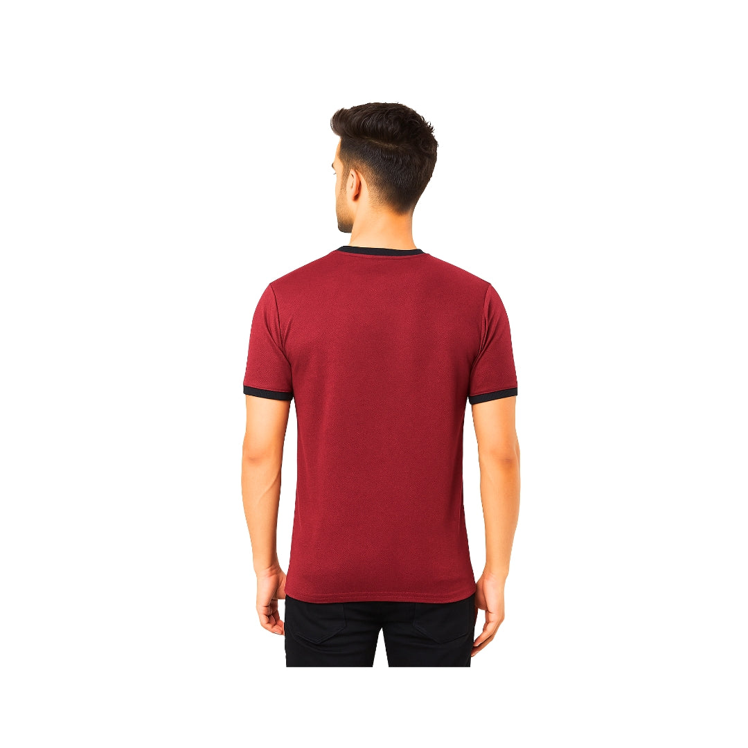 Men Solid Maroon Round Neck Polyester Gym Tshirt
