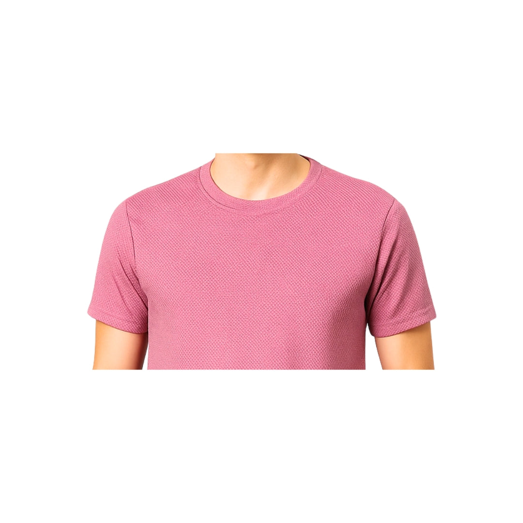 Men Funky Mosaic Solid Pink Round Neck Polyester Casual Tshirt