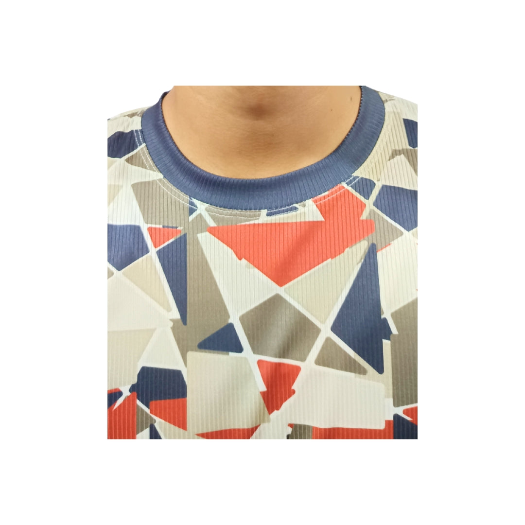 Men Geometric Print Round Neck Polyester Partywear Tshirt