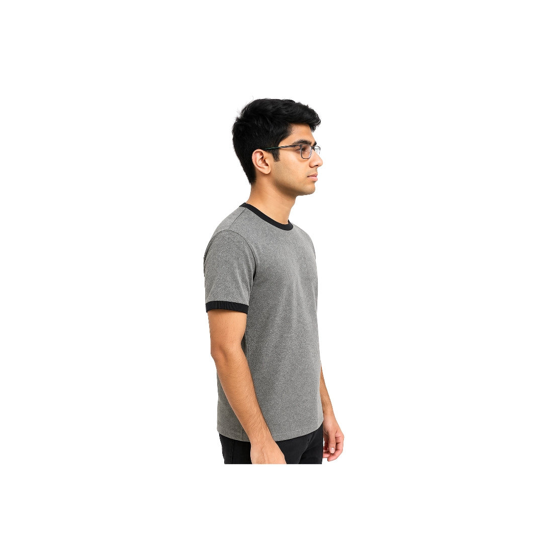 Men Solid Grey Round Neck Polyester Gym Tshirt