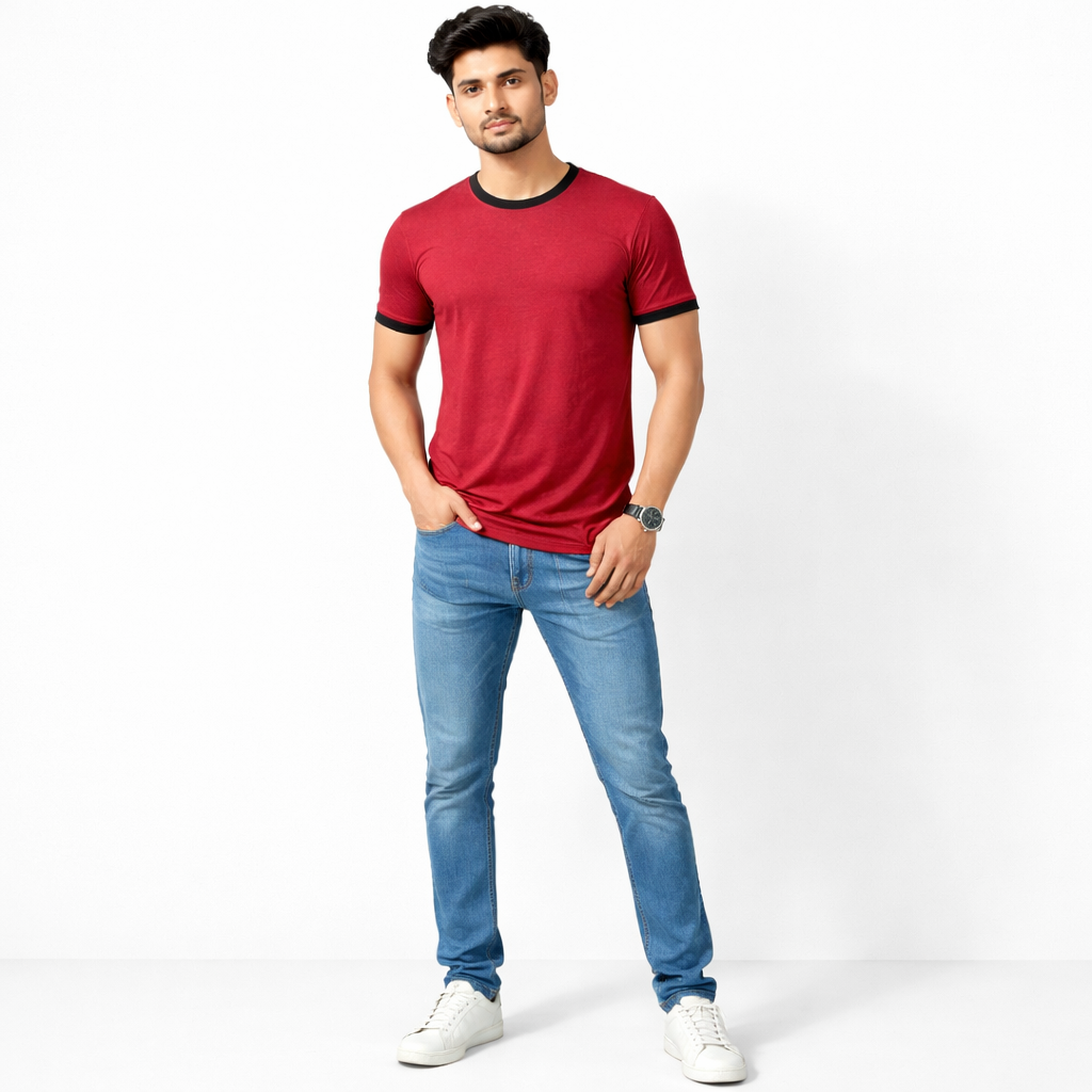 Men Solid Maroon Round Neck Polyester Gym Tshirt