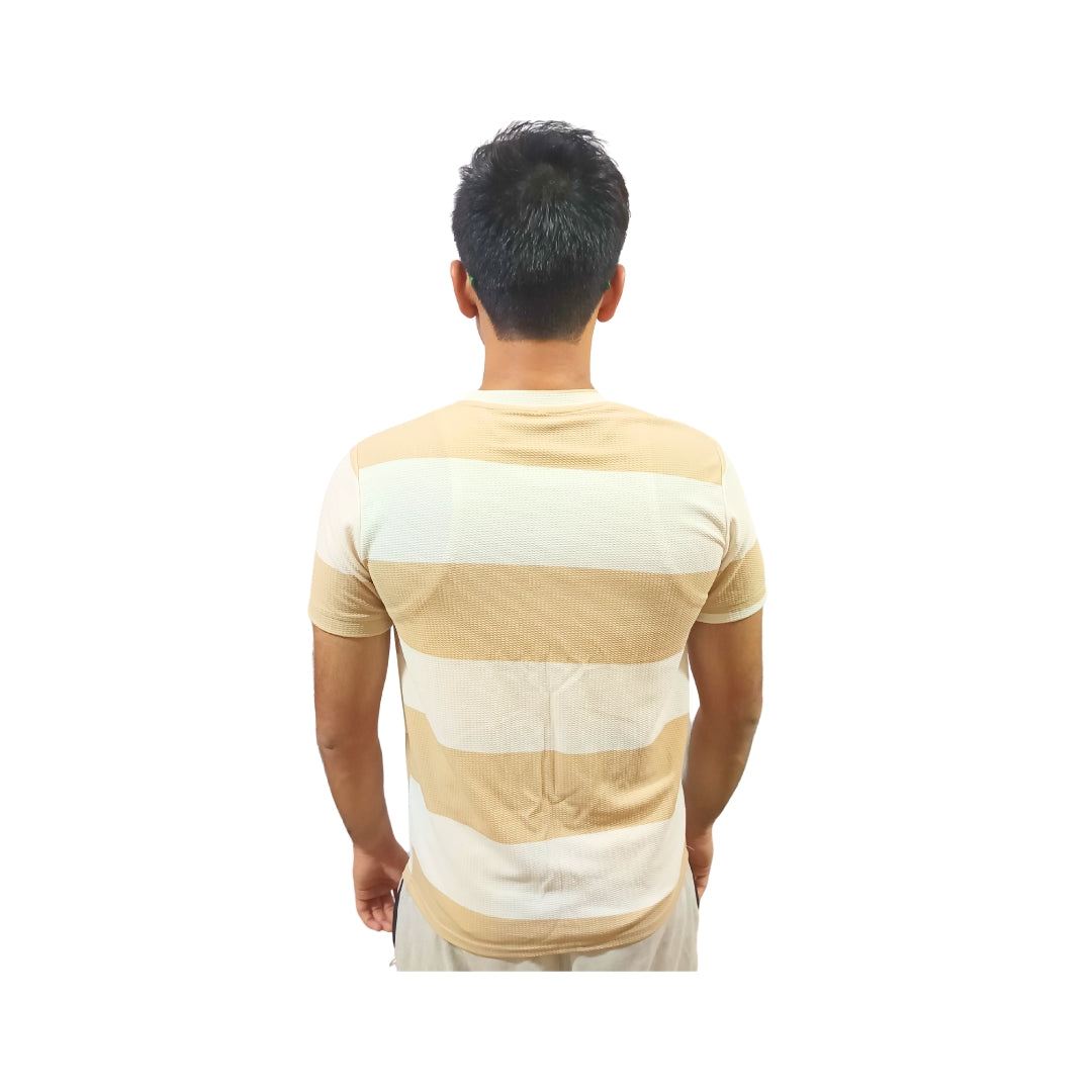 Men Stripped Print Round Neck Polyester Casual Tshirt