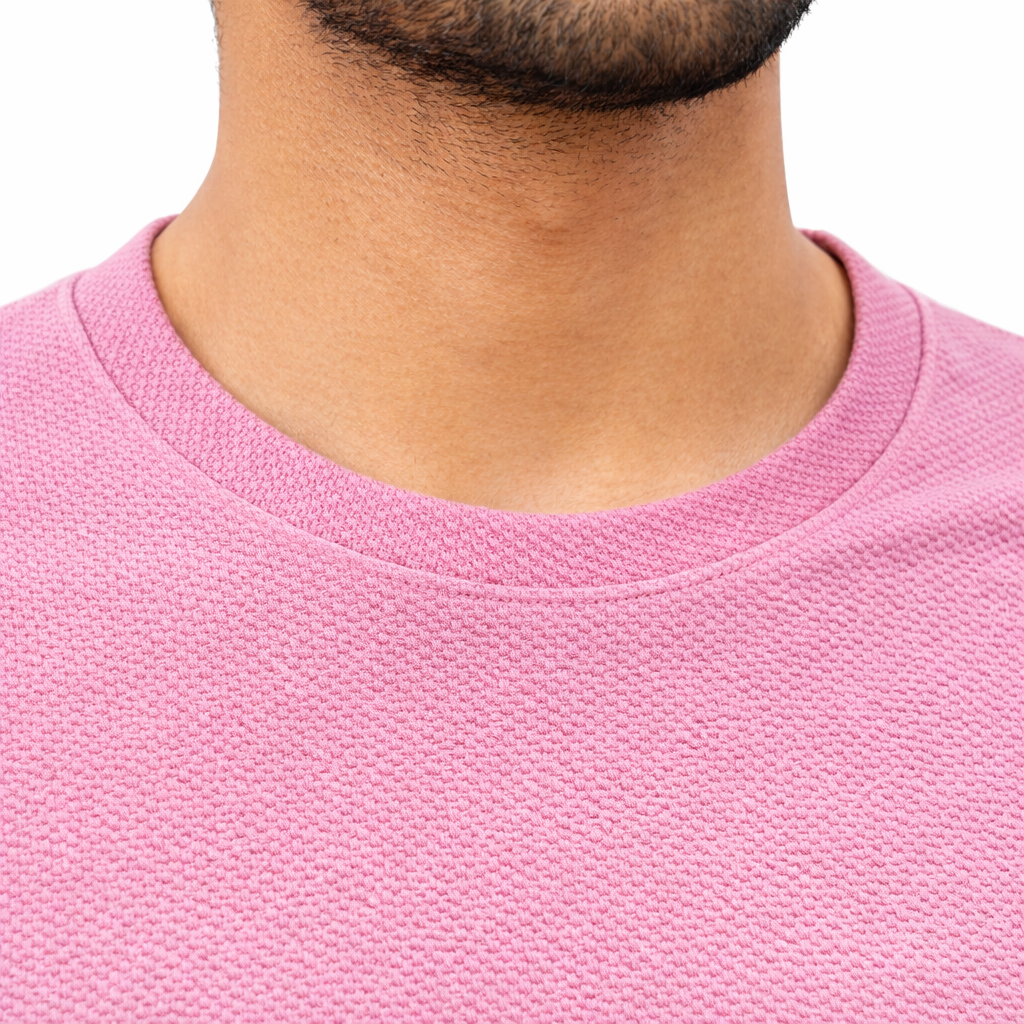 Men Funky Mosaic Solid Pink Round Neck Polyester Casual Tshirt