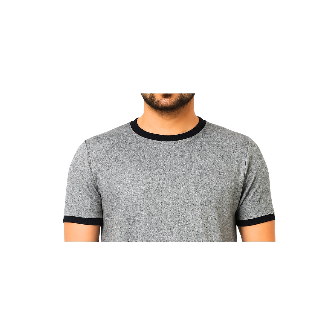 Men Solid Grey Round Neck Polyester Gym Tshirt