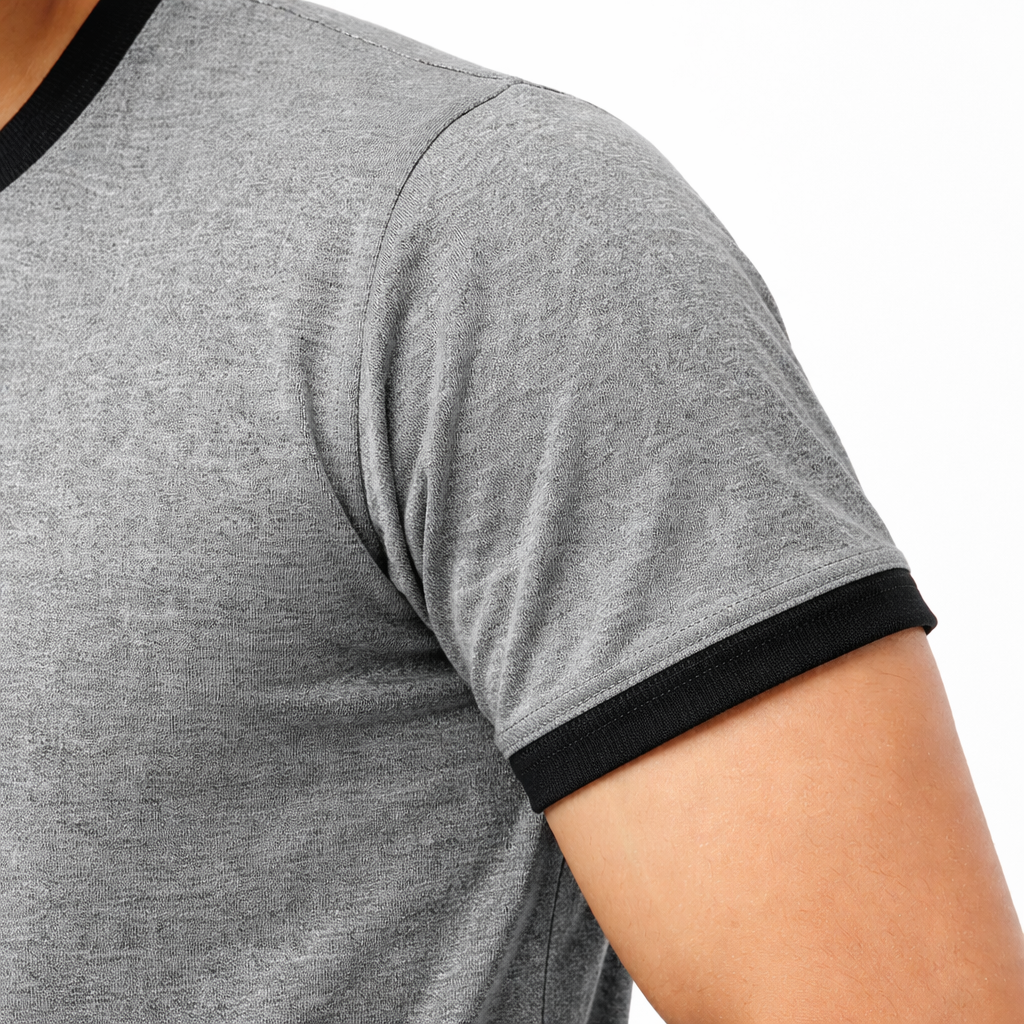 Men Solid Grey Round Neck Polyester Gym Tshirt