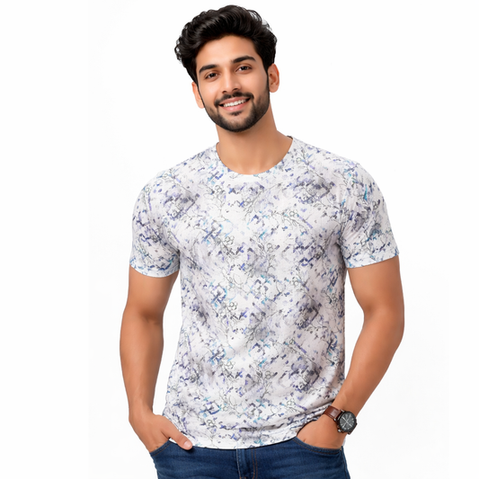 Men Funky Floral Print Round Neck Polyester Casual Tshirt