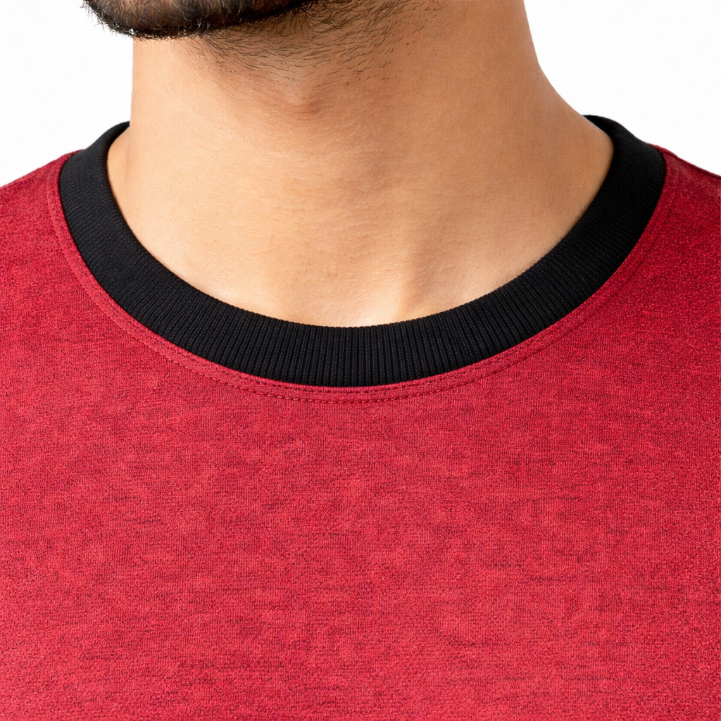 Men Solid Maroon Round Neck Polyester Gym Tshirt