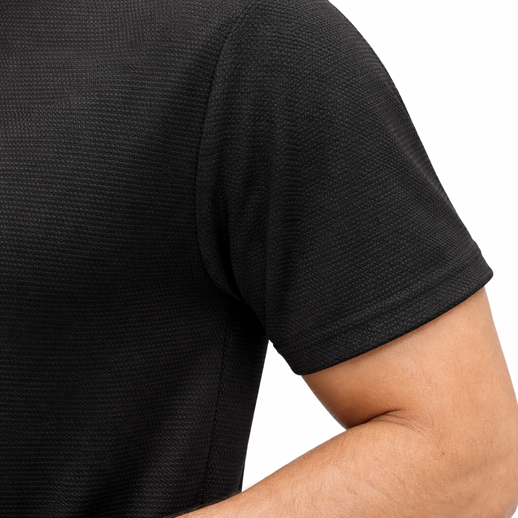 Men Mosaic Solid Black Round Neck Polyester Casual Tshirt
