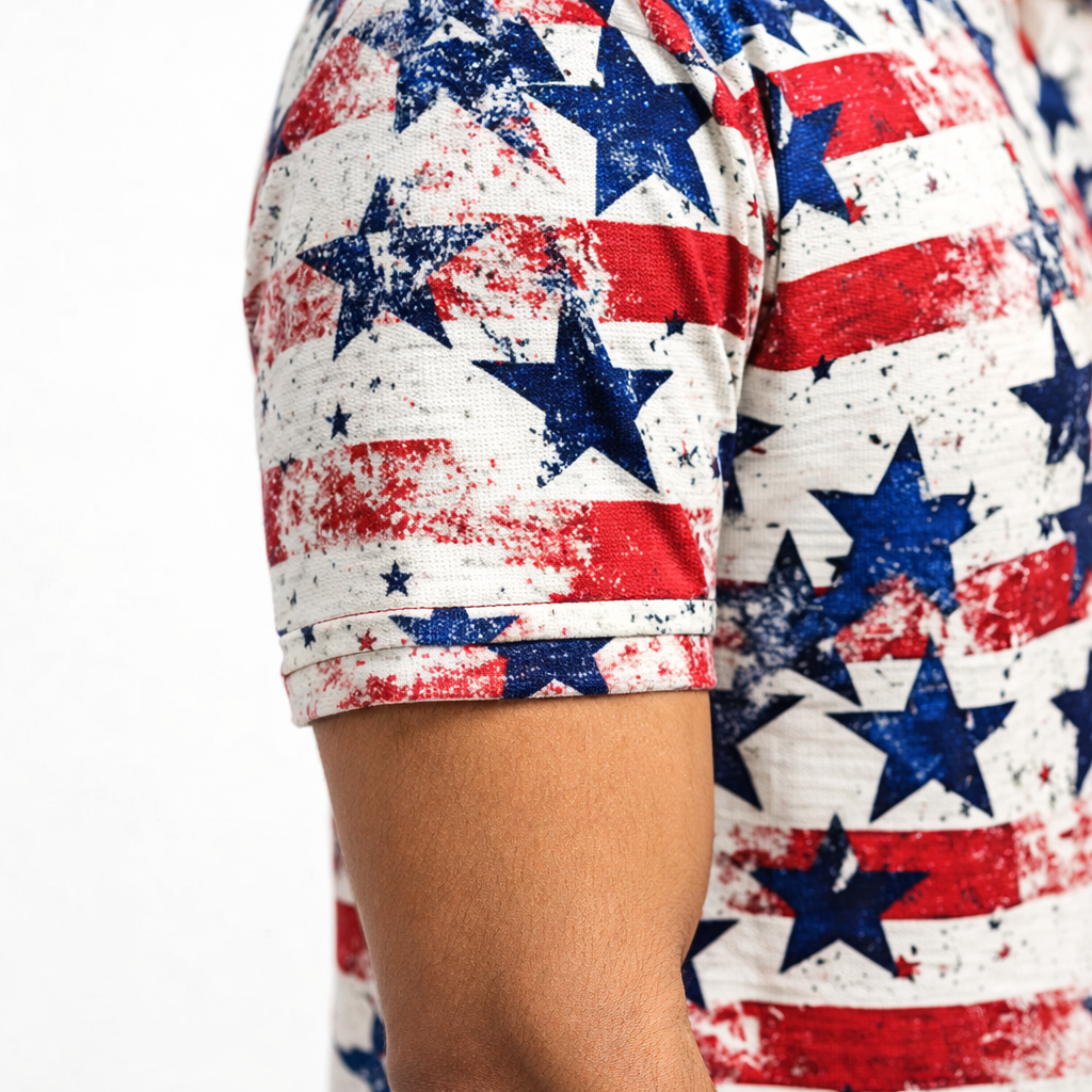 Men Star Print Polo Polyester Casual Tshirt
