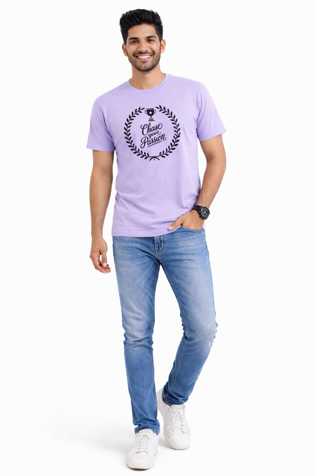 Men Typography Print Round Neck Cotton Round Neck Casual Tshirt