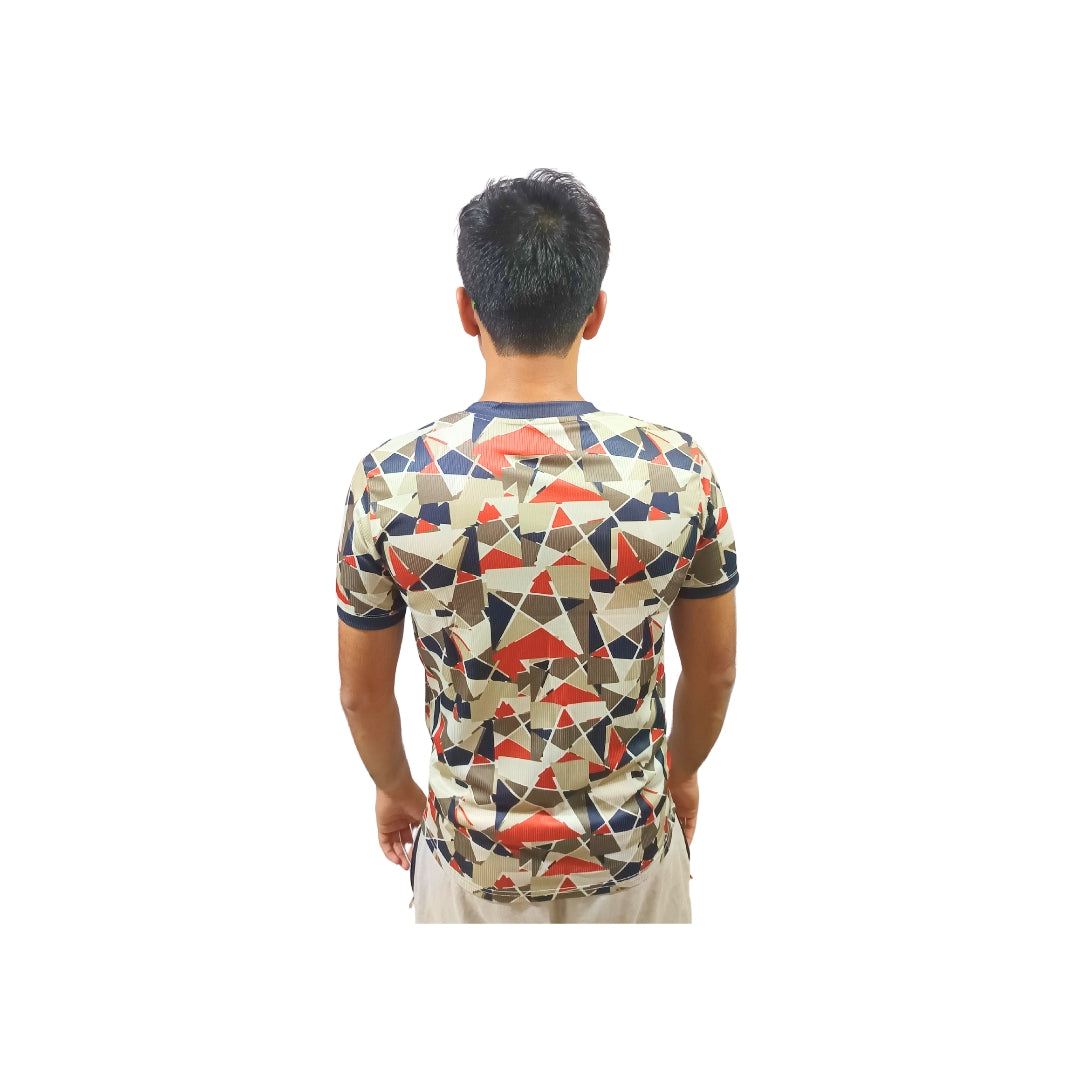 Men Geometric Print Round Neck Polyester Partywear Tshirt