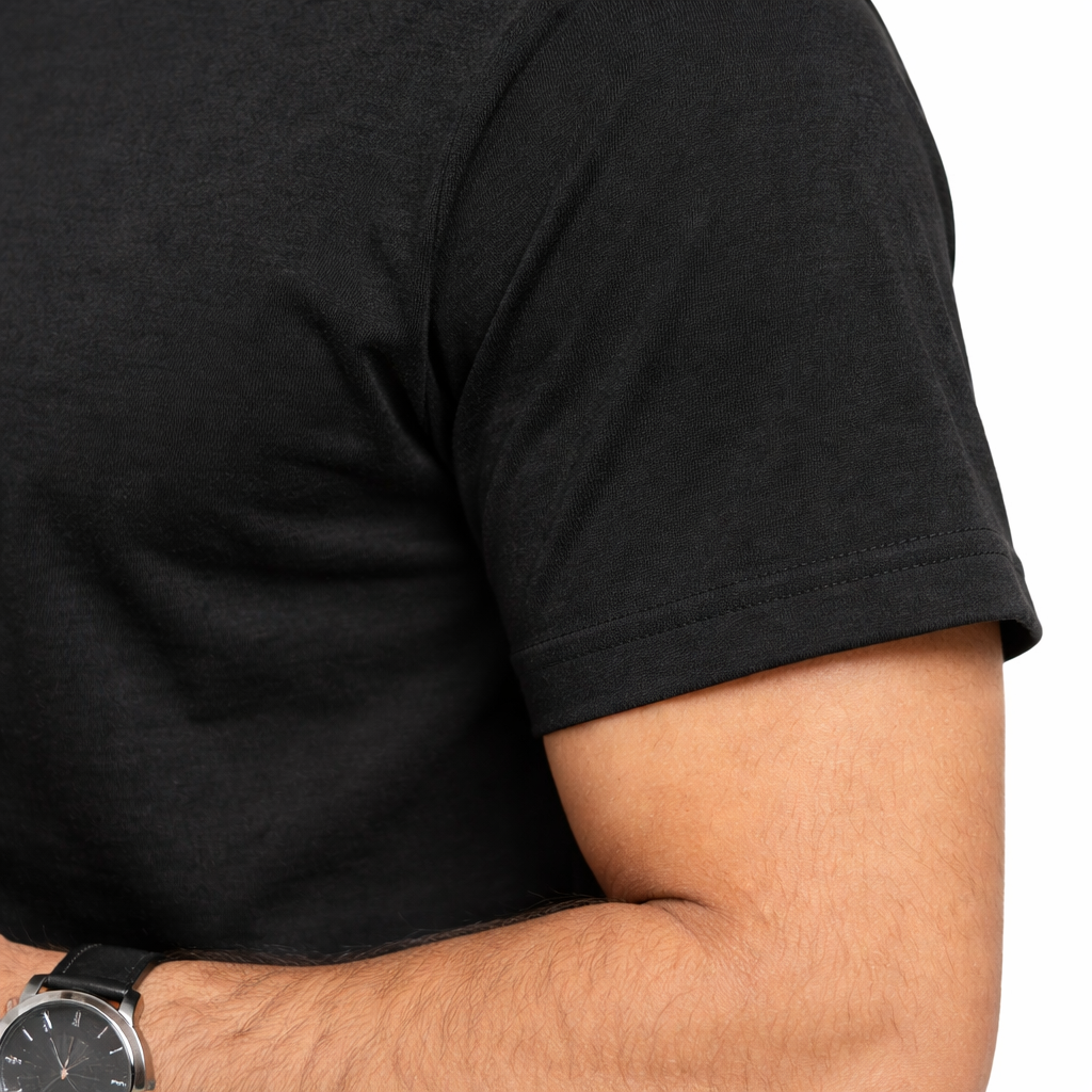 Men Solid Black Round Neck Cotton Casual Tshirt