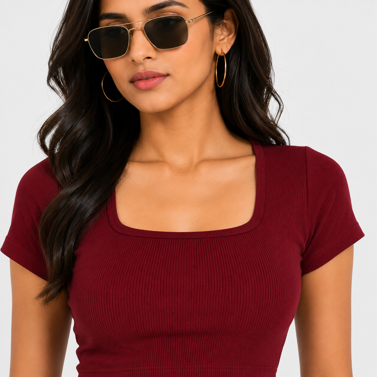 Women's Maroon Square Neck Crop Top