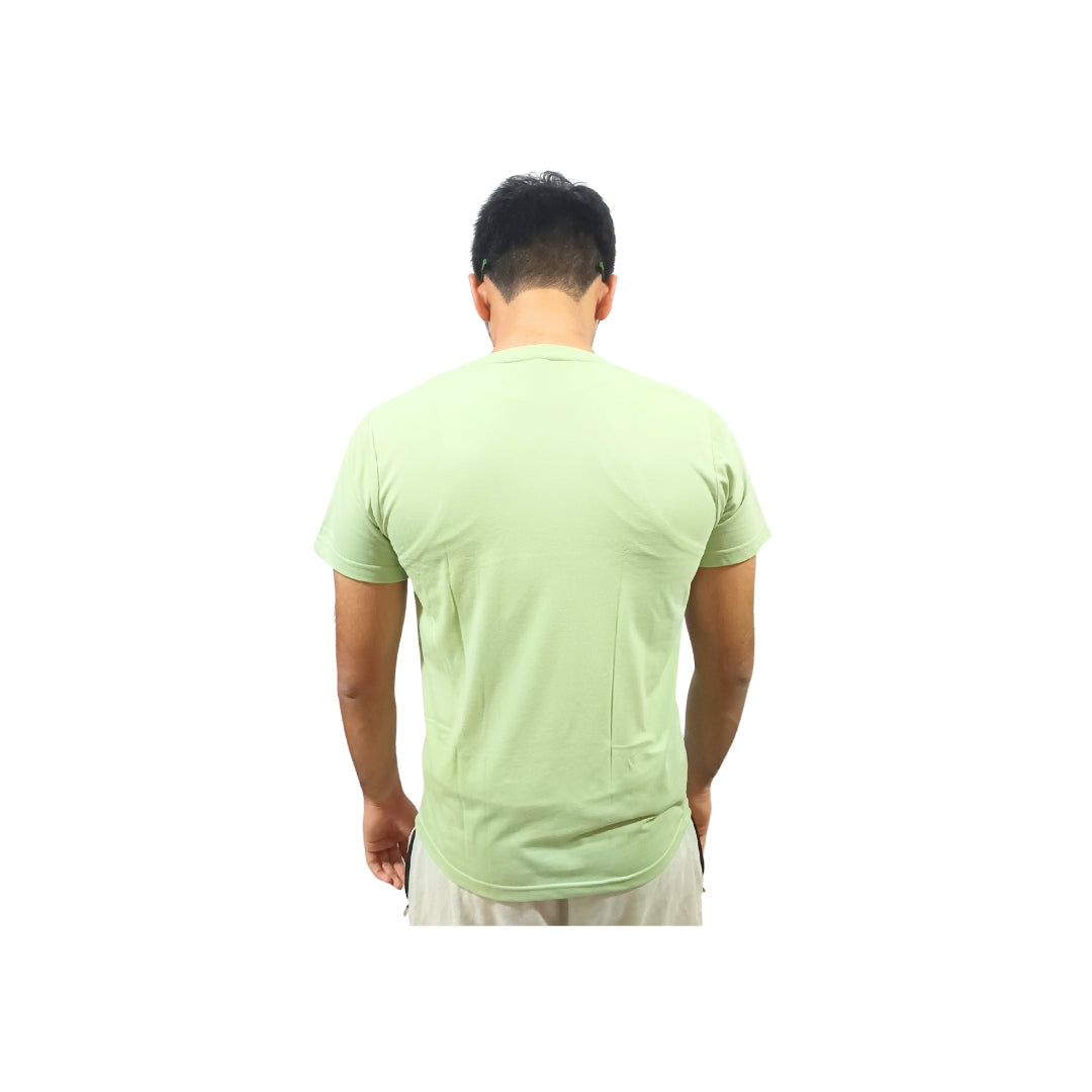 Men Typography Print Round Neck Cotton Casual Light Green Tshirt