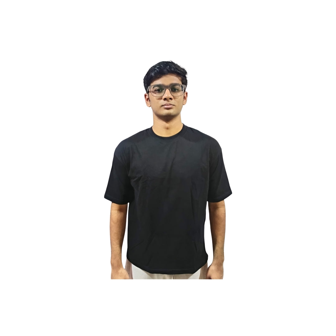 Men Solid Black Round Neck Cotton Casual Tshirt