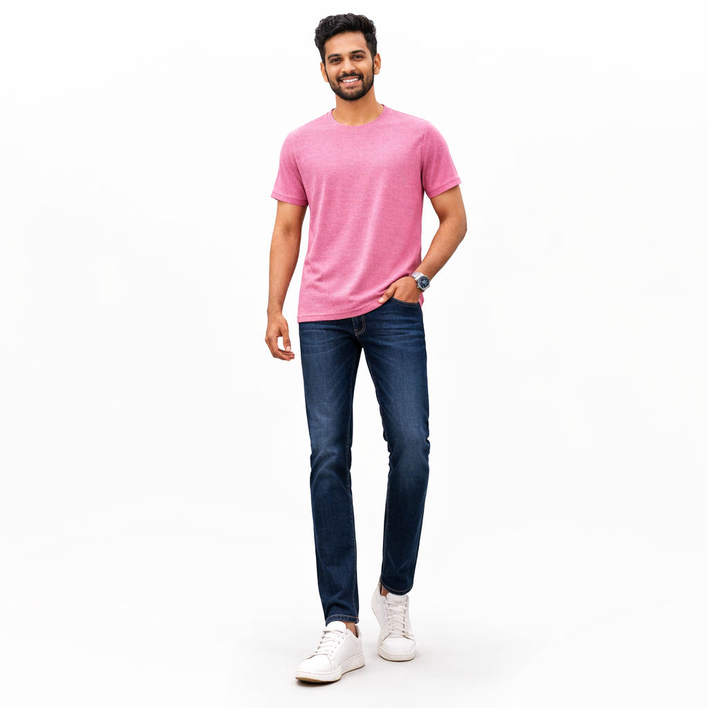 Men Funky Mosaic Solid Pink Round Neck Polyester Casual Tshirt