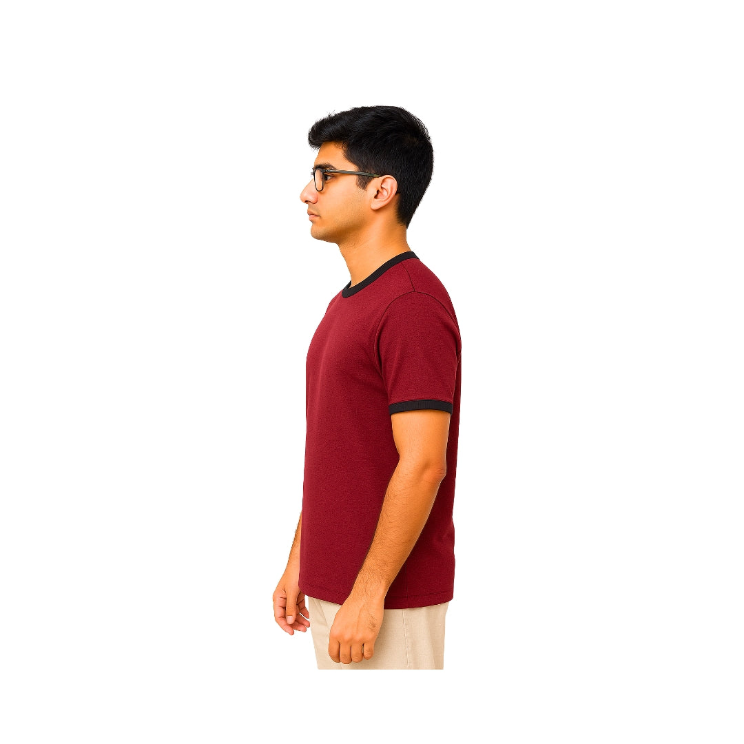 Men Solid Maroon Round Neck Polyester Gym Tshirt
