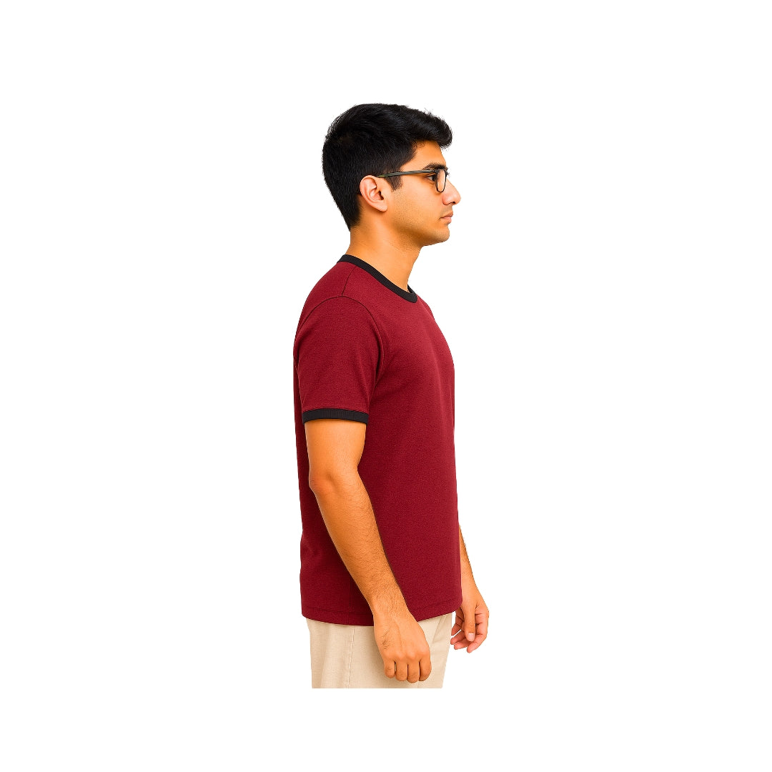 Men Solid Maroon Round Neck Polyester Gym Tshirt
