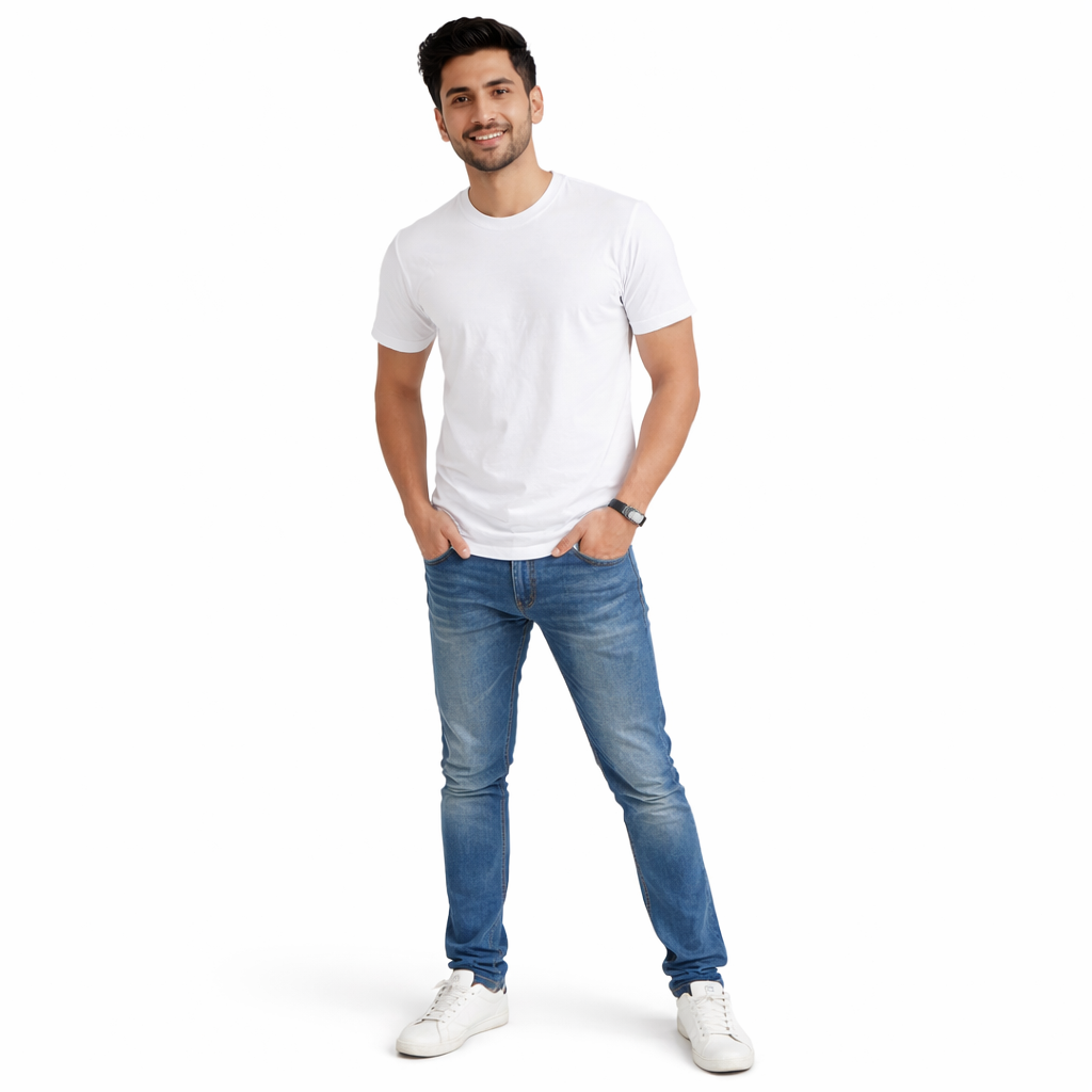 Men Solid White Round Neck Cotton Casual Tshirt