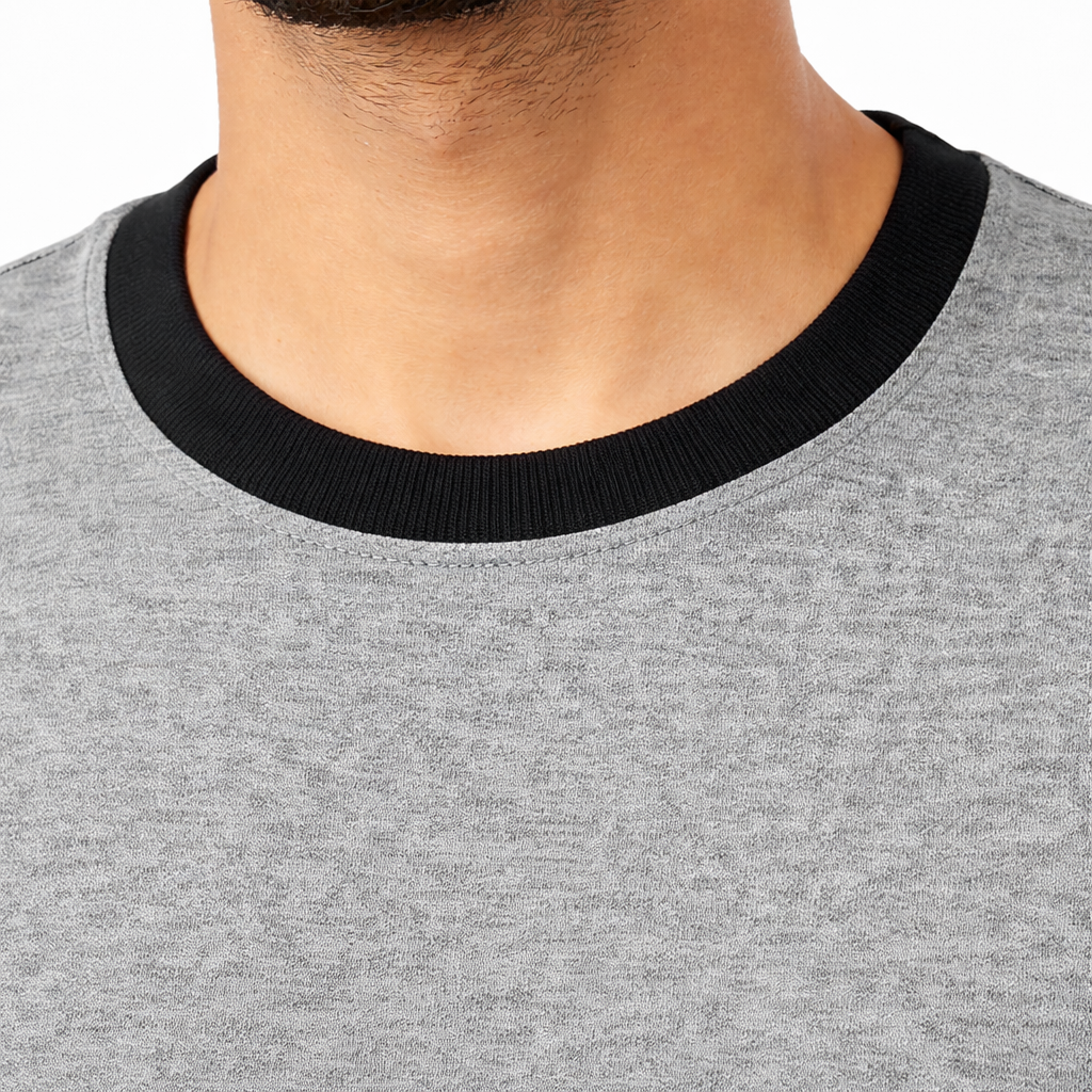 Men Solid Grey Round Neck Polyester Gym Tshirt