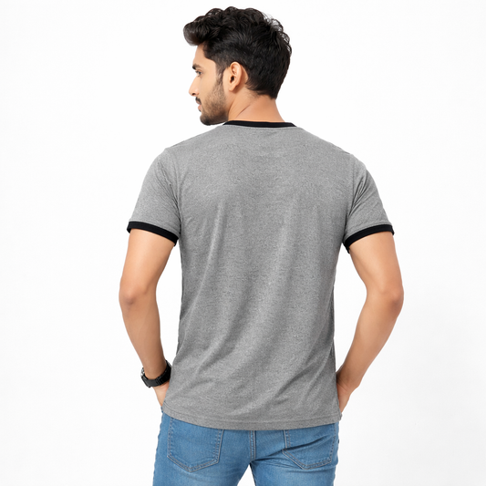 Men Solid Grey Round Neck Polyester Gym Tshirt