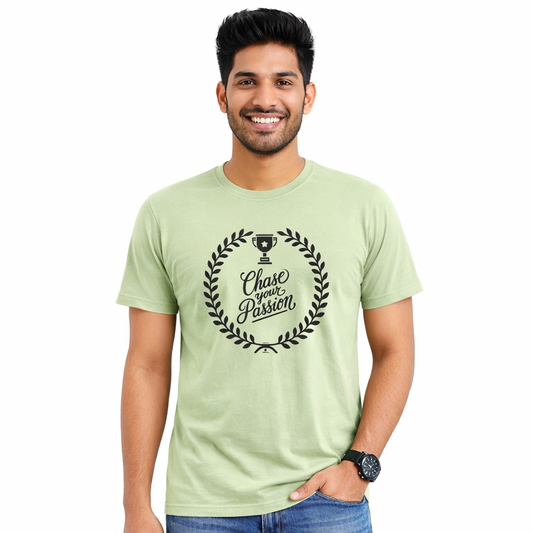 Men Typography Print Round Neck Cotton Casual Light Green Tshirt