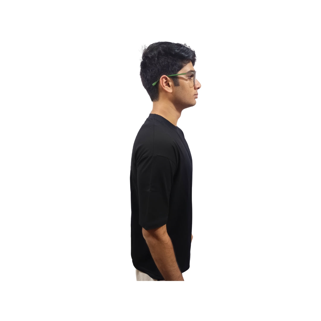 Men Solid Black Round Neck Cotton Casual Tshirt