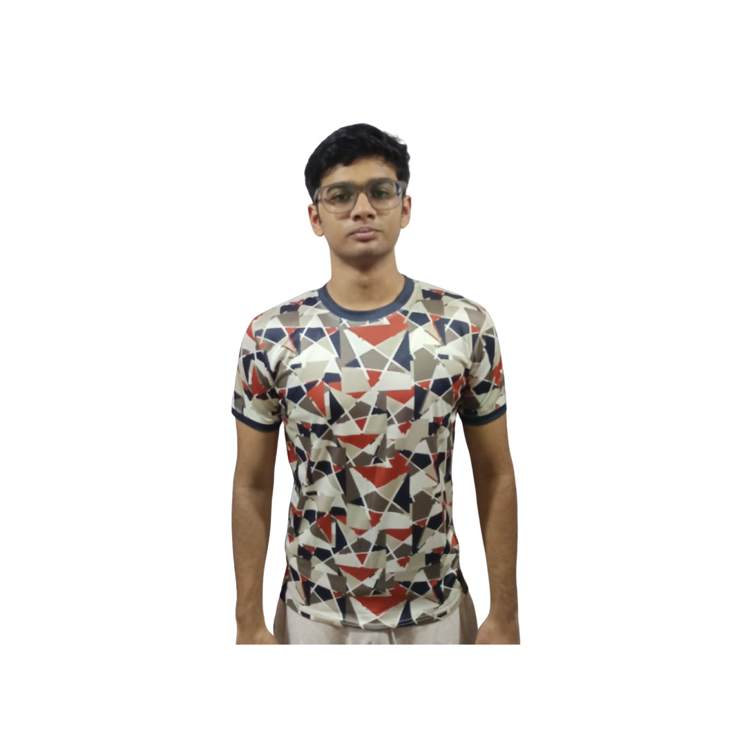 Men Geometric Print Round Neck Polyester Partywear Tshirt