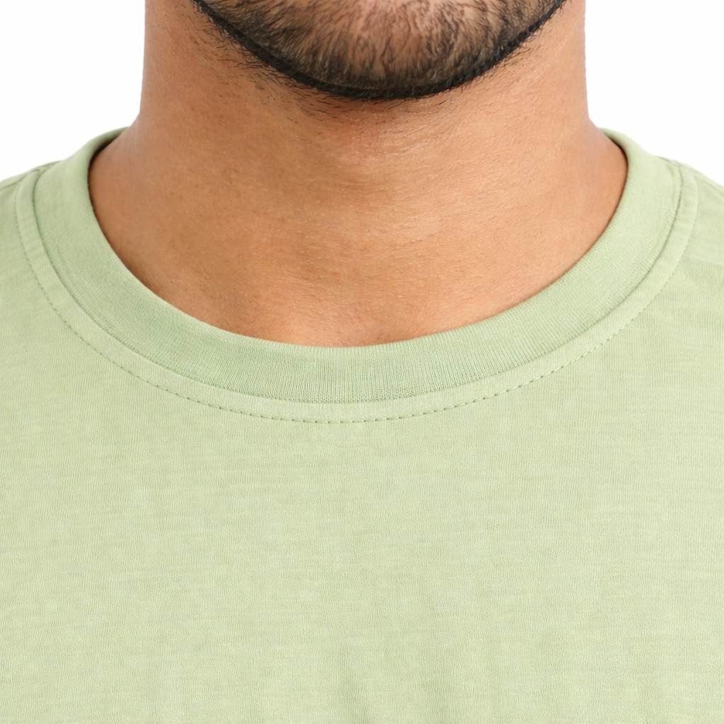 Men Typography Print Round Neck Cotton Casual Light Green Tshirt