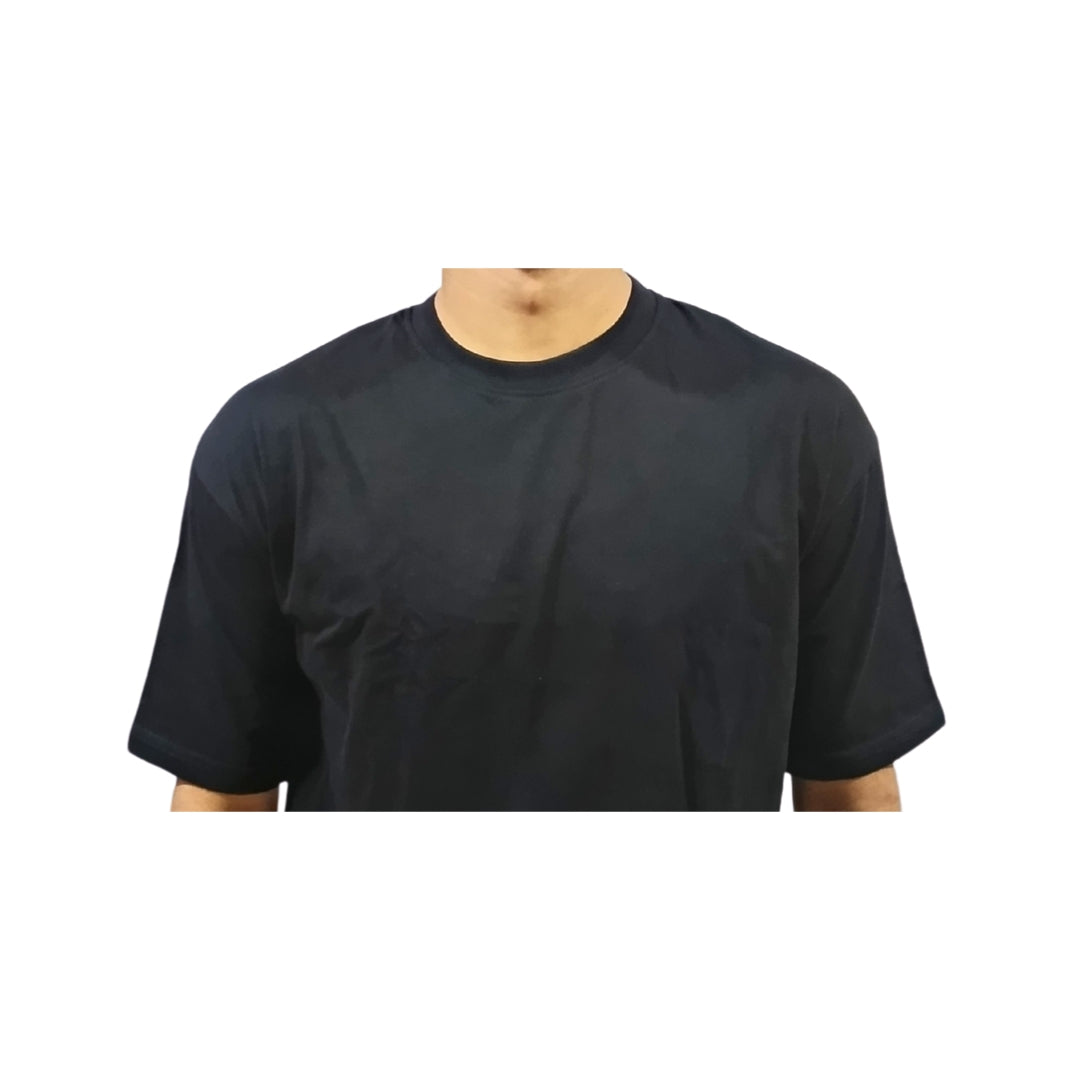 Men Solid Black Round Neck Cotton Casual Tshirt