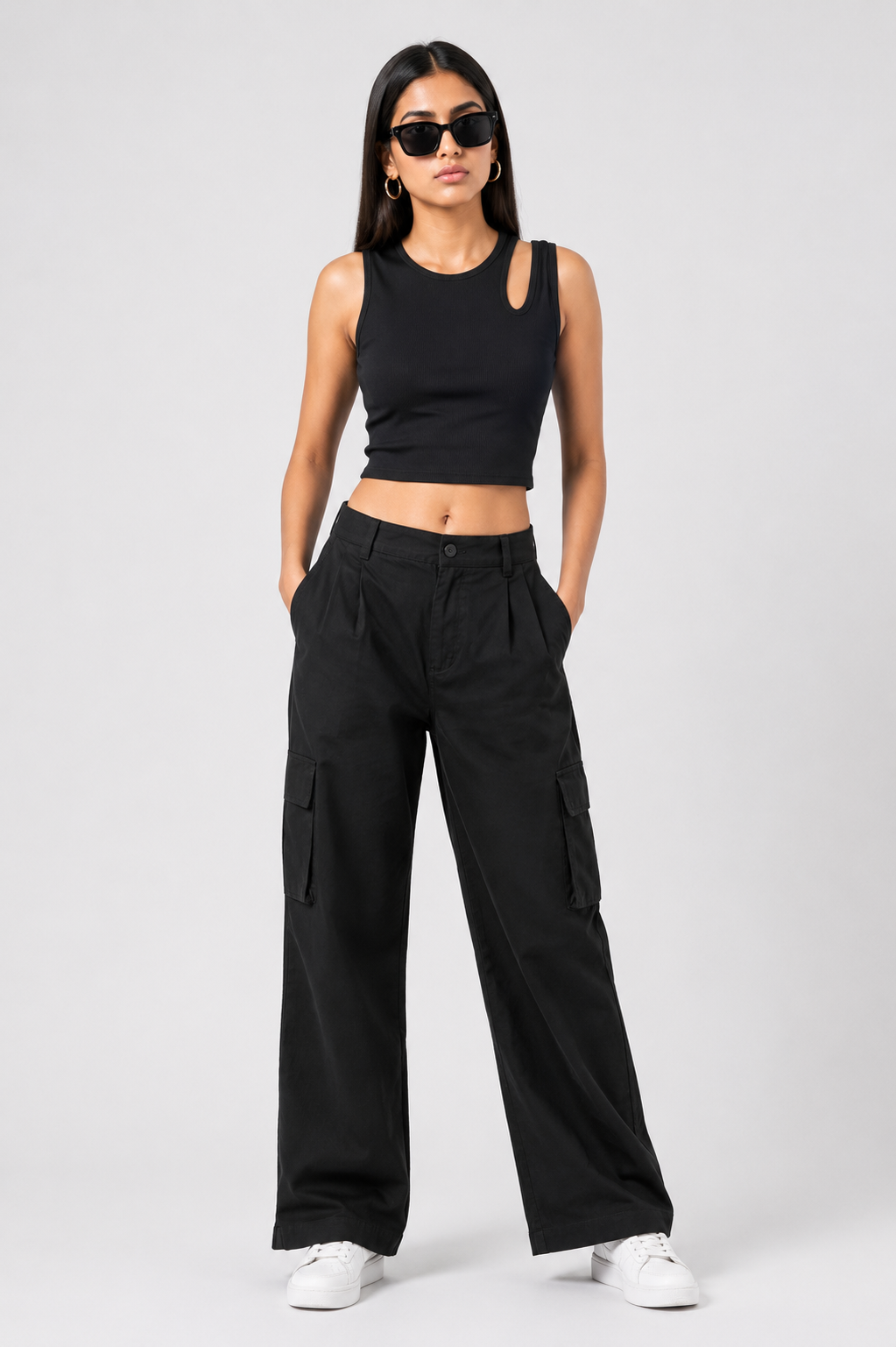 Women Black Asymmetrical Cut Out Crop Top |Fashfilo™