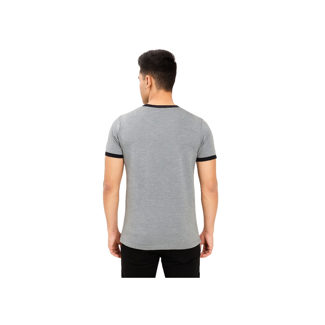 Men Solid Grey Round Neck Polyester Gym Tshirt
